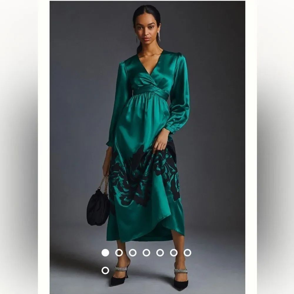XS Nikasha Embroidered Satin Dress by Anthropologie Color:
GREEN